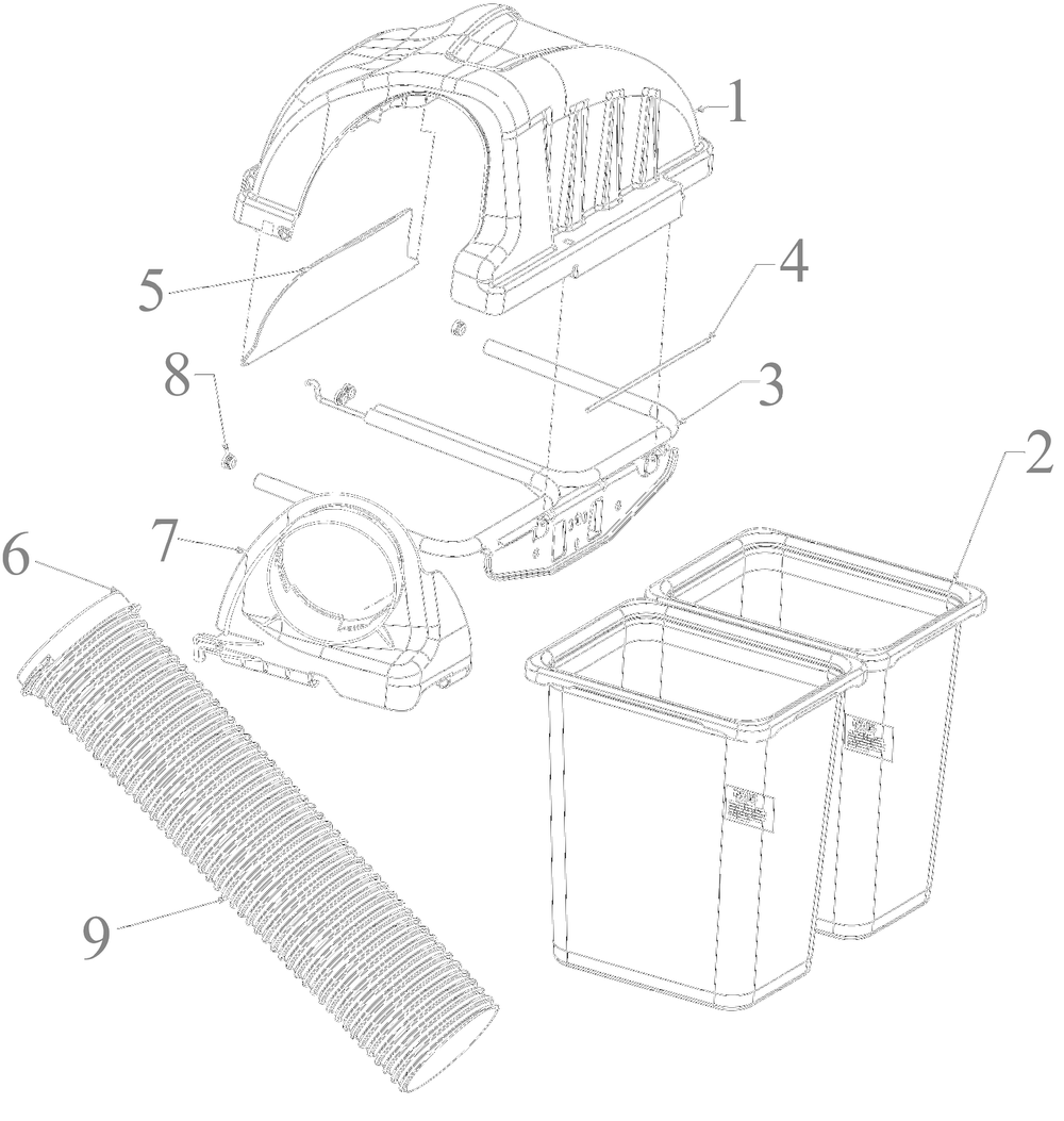 Attachments / 19a30045oem 36-Inch Bagger (2020) / Hoodandbag Diagram and Parts List for 2022 Yard Machines Lawn Tractor